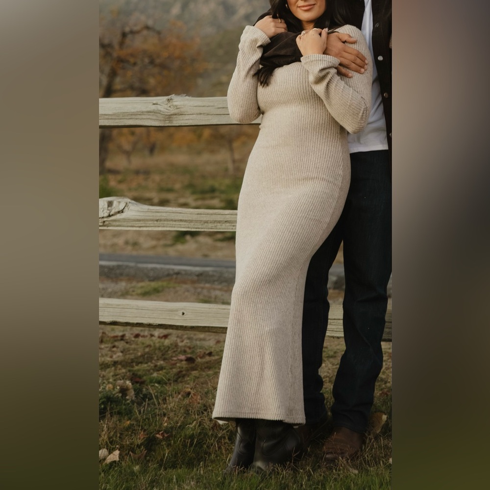 Tan Ribbed Knit Dress